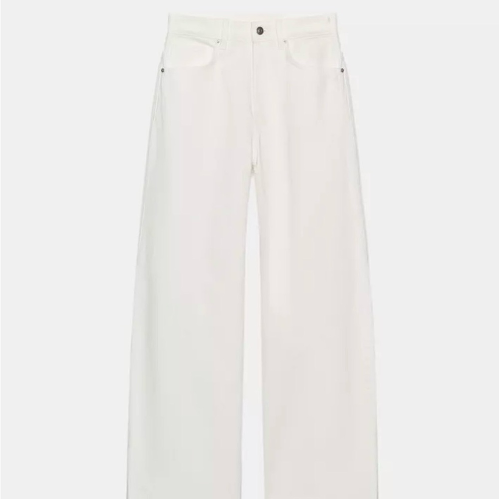 Wide-Leg Cream Denim Jeans